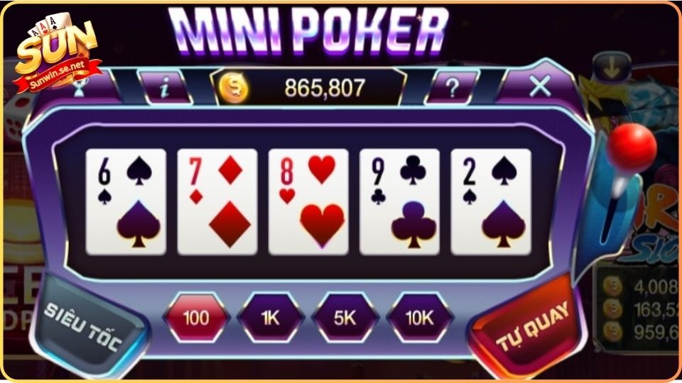 Mini Game Mini Poker 1 Mini Poker tại Sunwin nổi bật với tốc độ diễn ra nhanh